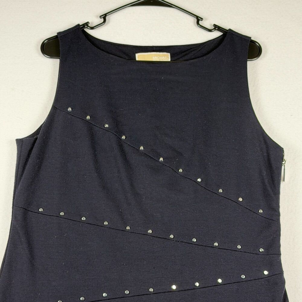 Michael Kors Size 12 Navy Studded Sheath Dress Sleeveless Career Cocktail - Picture 4 of 9